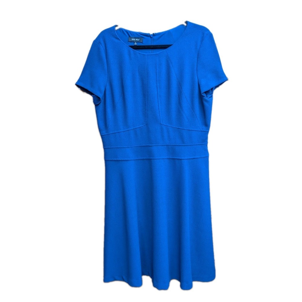 Nine West Women's Size 12 Dress Lined Crepe Knit Royal Blue Workwear Stretch